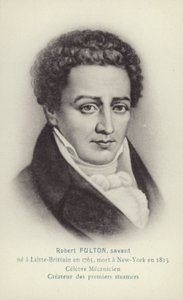 Robert Fulton (1765-1815), yhdysvaltalainen insinööri, keksijä ja höyrylaivan pioneeri (litografia) tekijältä French School