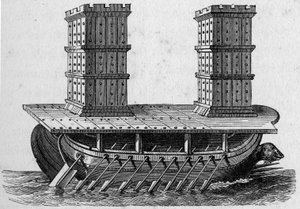 Roomalainen laiva torni. Kaiverrus kirjaan ”La Marine et les colonies: commerce tekijältä French School