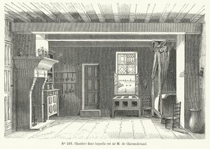 Huone Hotel de Francessa Bretagnen St Malossa, jossa ranskalainen kirjailija ja poliitikko Francois-Rene de Chateaubriand syntyi (kaiverrus) tekijältä French School