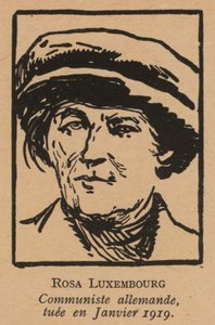 Rosa Luxemburg, saksalainen kommunistivallankumouksellinen, jonka vapaajoukot murhasivat tammikuun 1919 spartakistien kansannousun jälkeen (litografia). tekijältä French School