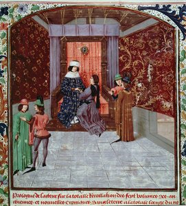 Roy 15 E IV f.14 Edward IV vastaanottaa kirjan kirjailijalta, Englannin vanhoista aikakirjoista, Jean Batard de Wavrin, n. 1470-80 (vellum) tekijältä French School