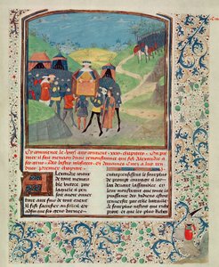 Roy 17 FI f.198 Aleksanteri Suuri puhuu miehilleen toivoen saada heidät jatkamaan Intiaan, alkaen Quinte Curse Ruffe des Fais du Grant Alexandre, n. 1468 (vellum) tekijältä French School