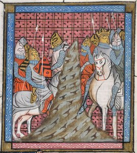Royal 16 G. VI, f.317v Pienoiskuva ristiretkeläisarmeijan divisioonasta vuoren ylityksen aikana, kuva Chroniquesista tekijältä French School