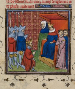 Royal 20 C.V11 John Baliol ennen Edward I:tä, kuvitus Chroniques de France ou de St. Denisistä tekijältä French School
