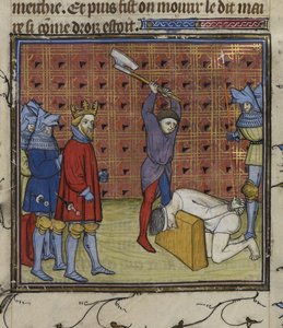Kuninkaallinen 20 C. VII f.134v Jacquerien kapinan johtajat ranskalaista aatelistoa vastaan mestattiin Navarran kuninkaan käskystä Chroniques de France ou de St Denis
