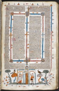 Royal MS 10 E IV, f.209r, The Painter and the Devil, Decretals of Gregory IX, kiiltävä Bernard of Parma ("Smithfield Decretals"), n. 1300-40 (vellum) tekijältä French School