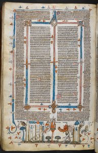 Royal MS 10 E IV, f.209v, The Painter and the Devil, Decretals of Gregory IX, kiiltävä Bernard of Parma ("Smithfield Decretals"), n. 1300-40 (vellum) tekijältä French School
