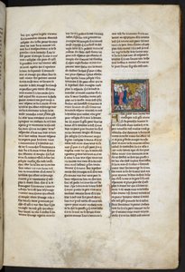 Royal MS 14 E. III, f.19r, kuvitus teoksesta "Estoire del Saint Graal, La Queste del Saint Graal, Morte Artu", noin 1315-25 (pergamentti). tekijältä French School
