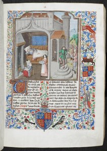 Royal MS 15 D I f.18r Naiset hoitamassa sairasta miestä, 
