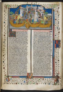 Royal MS 15 E VI, f.207 Pienoiskuva Corunnaa piirittävistä laivoista runoista ja romansseista tai Talbot Shrewsbury Bookista tekijältä French School