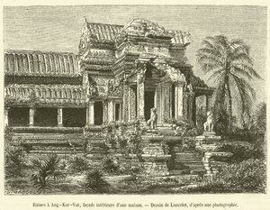 Angkor-Vatin rauniot, talon sisäjulkisivu (kaiverrus) tekijältä French School