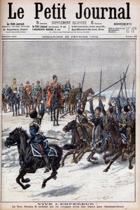 Venäjän ja Japanin sota 1904-1905 - Kasakat ylistivät tsaari Nikolai II:ta ennen lähtöään Kaukoitään taistelemaan japanilaisia vastaan "Le Petit Journalissa", 28. helmikuuta 1904 (kaiverrus) tekijältä French School