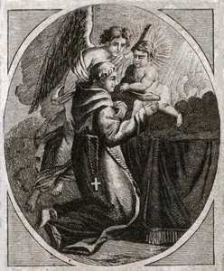 Pyhä Antonius Padovan. (kaiverrus 1800-luvun alussa) tekijältä French School
