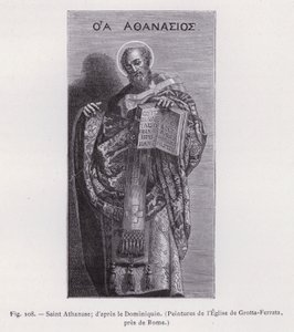Pyhä Athanasius; Dominichinon jälkeen, maalauksia Grotta-Ferratan kirkosta, lähellä Roomaa (kaiverrus) tekijältä French School
