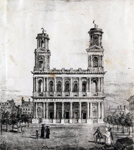 Saint Sulpice -kirkko, Pariisi - "Alphabet Picturesque des Monuments de Paris" n.1840 (kaiverrus) tekijältä French School