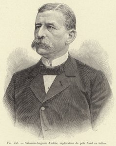 Salomon-August Andree, pohjoisnavan tutkija ilmapallossa (kaiverrus) tekijältä French School