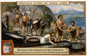 Suolakauppa Ylä-Itävallassa esihistoriallisina aikoina Hallstadtissa - kromo. Liebig tekijältä French School