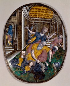 Samson ja Dalila Samson menettävät voimansa Dalilan leikattua hiuksensa. Limoges kirjanen. 1575 noin Lontoon Victoria and Albert Museum tekijältä French School