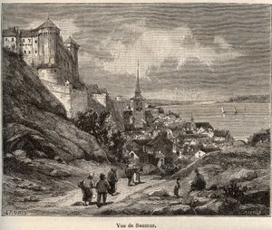 Maine-et-Loiren Saumurin departementti, Pays de la Loiren alueella - kaiverrus "France illustree: maantiede, historia, tilastohallinto" V.-A. Maltaanruskea. 1884 tekijältä French School