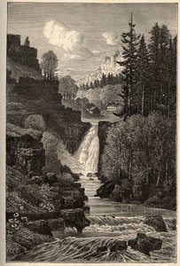 Saut du Doubs (vesiputous) Franche-Comte - kaiverrus kirjaimella "" PATRIE"" - PECTURESSE RANSKAN KUVAUS 6 NITEESSÄ LUCIEN HUARD - 1800-luvun loppu tekijältä French School