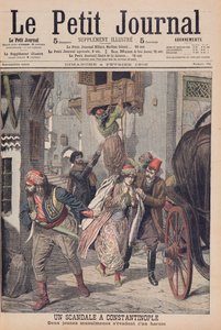 Skandaali Konstantinopolissa, kaksi nuorta musliminaista pakenemassa haaremista, kuva Le Petit Journalista, 4. helmikuuta 1906