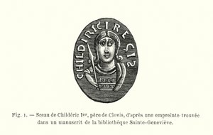 Childeric I:n, Clovisin isän, sinetti Sainte-Genevieven kirjaston käsikirjoituksesta löytyneestä jäljestä (kaiverrus) tekijältä French School
