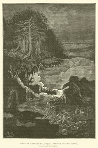 Kohtaus triaskaudelta (konkylialainen aika) (kaiverrus) tekijältä French School