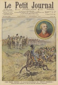 Kohtaus "King Without a Throne" -lehden uudesta sarjasta Le Petit Journalissa (värilitho) tekijältä French School