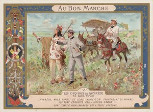 Kohtaus Paul Ivoin (chromolitho) romaanista Les Cinq Sous de Lavarede tekijältä French School