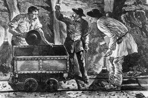 Kohtaus hiilikaivoksessa, kuvitus Germinalista Emile Zola (1840-1902), 1886 tekijältä French School