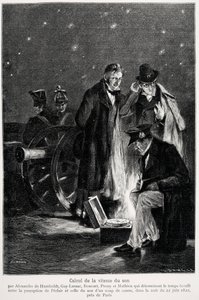 Tieteellinen kokeilu: Humboldtin, Louis-Joseph Gay-Lussacin (Louis Joseph Gay Lussacin), Bouvardin, Pronyn ja Mathieun laskema äänen nopeus, joka määrittää ajan, joka kuluu valon havaitsemisen ja laukauksen välillä, yönä tekijältä French School