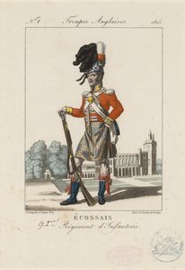 Skotlannin 92. jalkaväkirykmentti, n. 1815 (värillinen etsaus) tekijältä French School