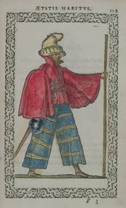 Skotlantilainen mies alkuperäisasussa, Costumes du Mondesta, julkaistu Antwerpenissä, 1572 (värillinen puukaiverrus) tekijältä French School