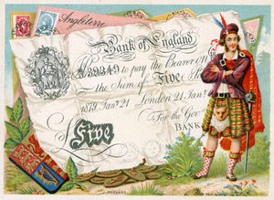 Skotlantilainen sotilas vartioi Bank of Englandin viiden punnan seteliä, 1886-1895 tekijältä French School