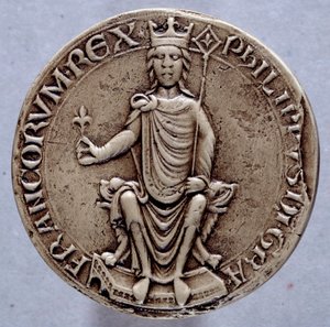 Kuningas Philip II:n sinetti Philippe Augustuksen (1165-1223) 1200-luvun Pariisissa, Archives Nationales tekijältä French School