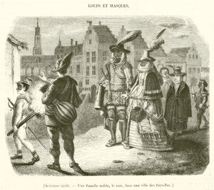 Kuudestoista vuosisata, Aatelisperhe illalla eräässä kaupungissa Alankomaissa (kaiverrus). tekijältä French School