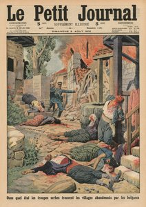 Serbialaiset joukot saapuvat bulgaarien hylkäämiin kyliin, etukannen kuva Le Petit Journalista, liitekuva, 3. elokuuta 1913