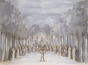 Lavastus Oopperaan, kokoelmasta Les Menus Plaisirs du Roi (kynä ja muste & wc paperilla) tekijältä French School