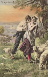 Paimen ja paimentar (väri litho) tekijältä French School