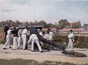 Ammu 95 tykistä istuimien ja neliön katselusta - "" Military Albumissa" - jalkatykistö tekijältä French School