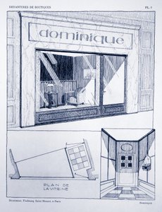 Liikkeen etuosa, levy 2, kuvitus Devantures de Boutiquesista, Louis-Pierre Sezille, Pariisi, 1927 tekijältä French School
