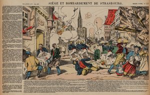 Strasbourgin piiritys ja pommitukset, Ranskan ja Preussin sota, elo-syyskuu 1870 (värillinen kaiverrus) tekijältä French School