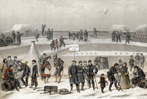 Pariisin piiritys 1870 sodan aikana 1870-1871. Sotilaat valmistavat kaupungin puolustusta: bunkkerissa voi nähdä sotilaan. tekijältä French School