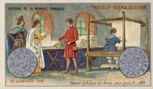 Reimsin hopea denieri Ludvig V:n hallituskaudelta, 986 (chromolitho) tekijältä French School
