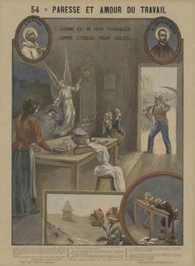 Laiskuus ja ahkeruus (väri litho) tekijältä French School