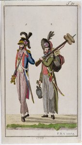 Ranskan vallankumouksen sotilaat pistimet kantamassa vuonna 1793 tekijältä French School