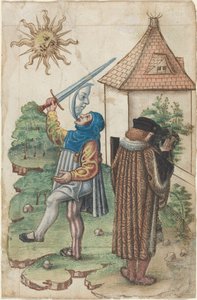 Älä puhu aurinkoa vastaan äläkä tee vettä aurinkoon päin [fol. 39 recto], n.1512-1515 (akvarelli). tekijältä French School