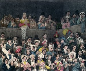 Katsojat taputtavat teatterissa, kaiverrus Benard ja Frey, 1837 tekijältä French School