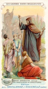 St Gregory lähettää lähetyssaarnaajia Englantiin, 596 (chromolitho) tekijältä French School