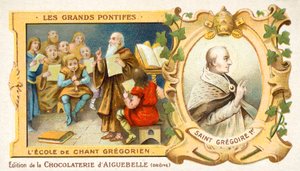 Pyhä Gregorius Suuri ja gregoriaanisen laulun koulu (chromolitho) tekijältä French School